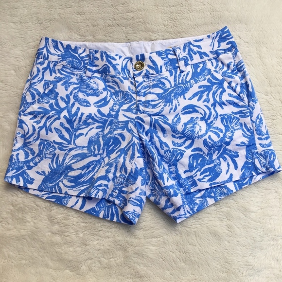 Lilly Pulitzer Women's Blue White Callahan Shorts On A Roll Lobster 0
